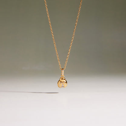 18K Gold Enchanted Garden Pave Dragonfly Ladybug Flower Dainty Pendant Necklace