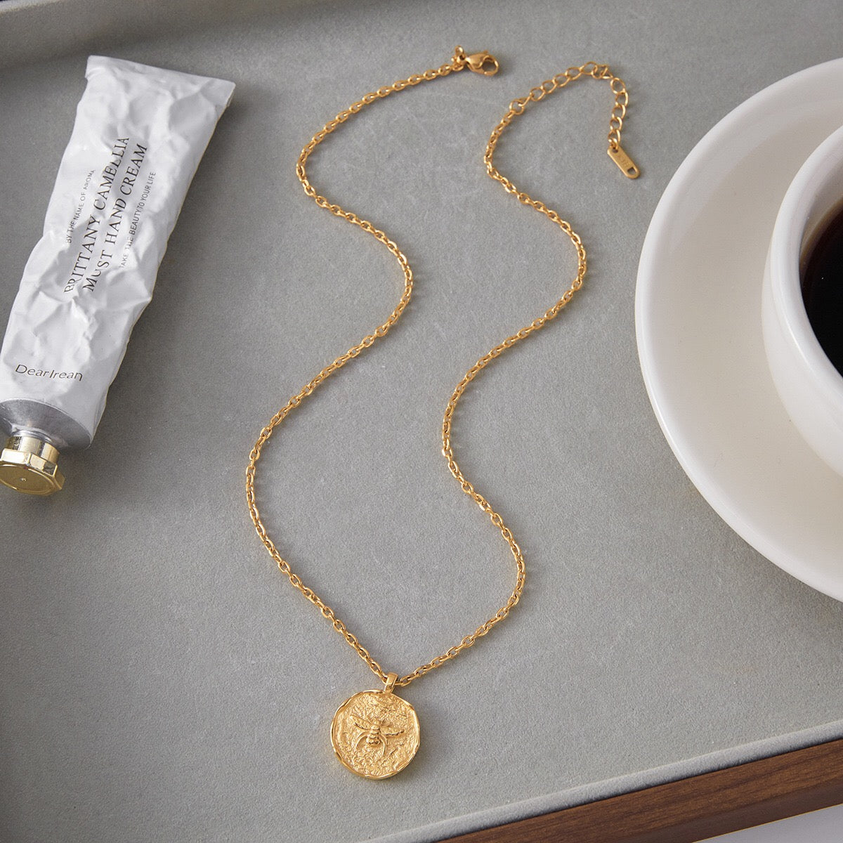 18K Gold Queen Bee Coin Pendant Necklace