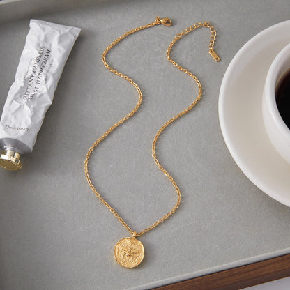 18K Gold Queen Bee Coin Pendant Necklace