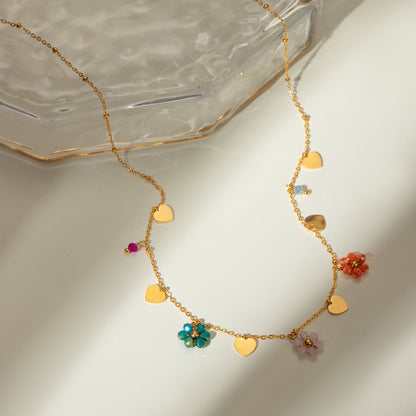 18K Gold Beaded Daisy Flower Necklace