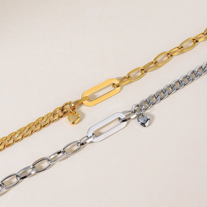 18K Gold Bold Affection Heart Charm Chunky Toggle Chain Bracelet