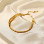 18K Gold Herringbone Snake Triple Chain Bracelet Stack