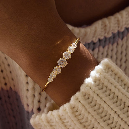 18K Gold Diamond Fever Paperclip Chain Cuff Bangle Tennis Bracelet Stack