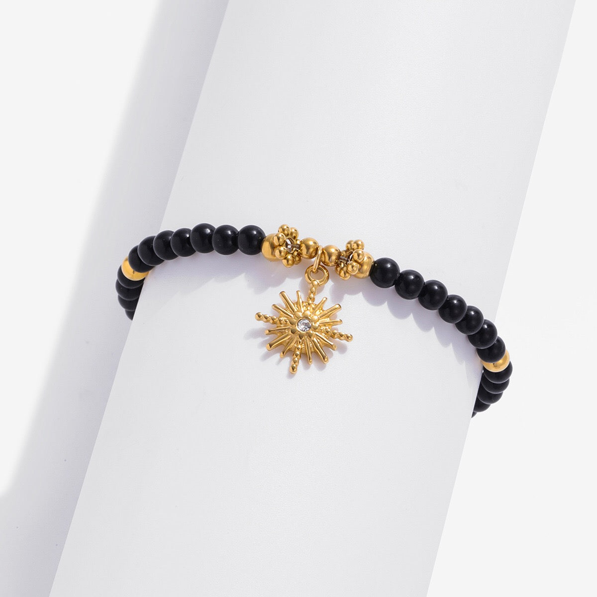 18K Gold Tiger Eye Starry Charm Beaded Bracelet Stack