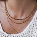 18K Gold Day Dream Dainty Pendant Paperclip Chain Layered Necklace Set