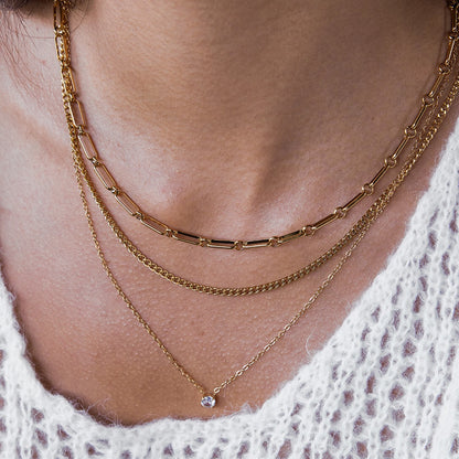 18K Gold Day Dream Dainty Pendant Paperclip Chain Layered Necklace Set