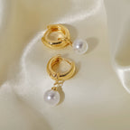 18K Gold Pearl Small Hoop Huggie Earrings