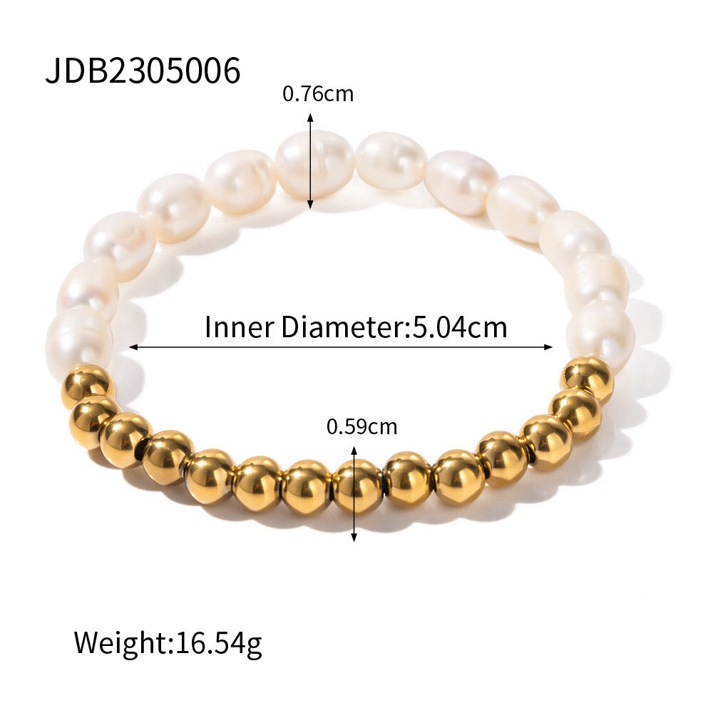 18K Gold Elegant Harmony Pearl Paperclip Chain Bracelet Stack