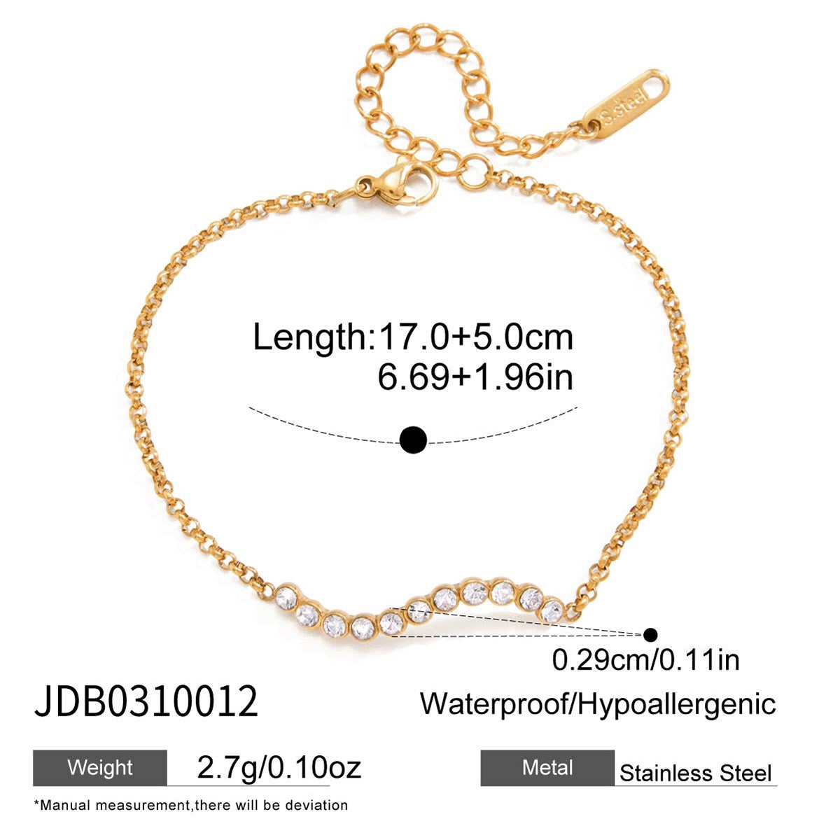 18K Gold Bliss Pave Heart Dainty Bracelet