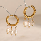 18K Gold Dangle Pearl Huggie Earrings