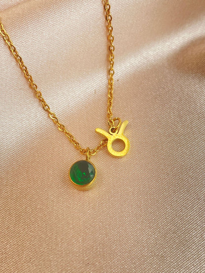 18K Gold Zodiac Birthstone Pendant Necklace