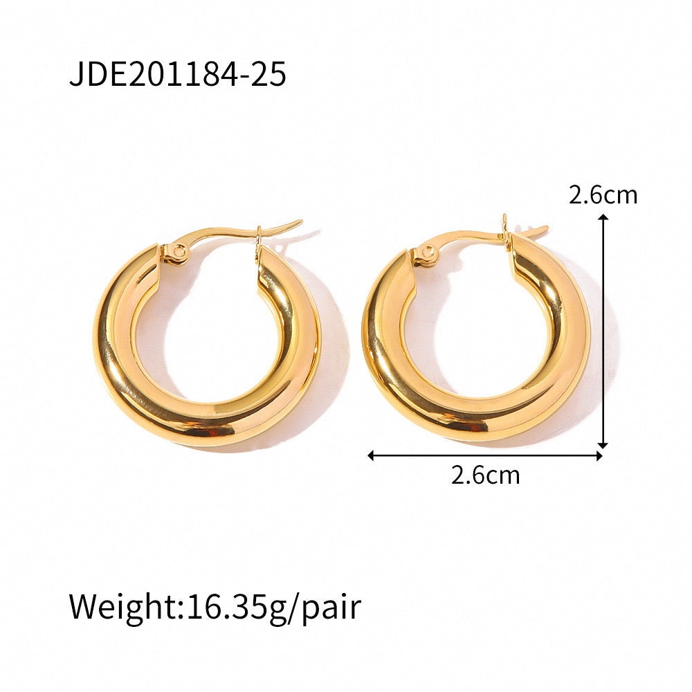 18K Gold Classic Thick Small Hoop Huggie Earrings