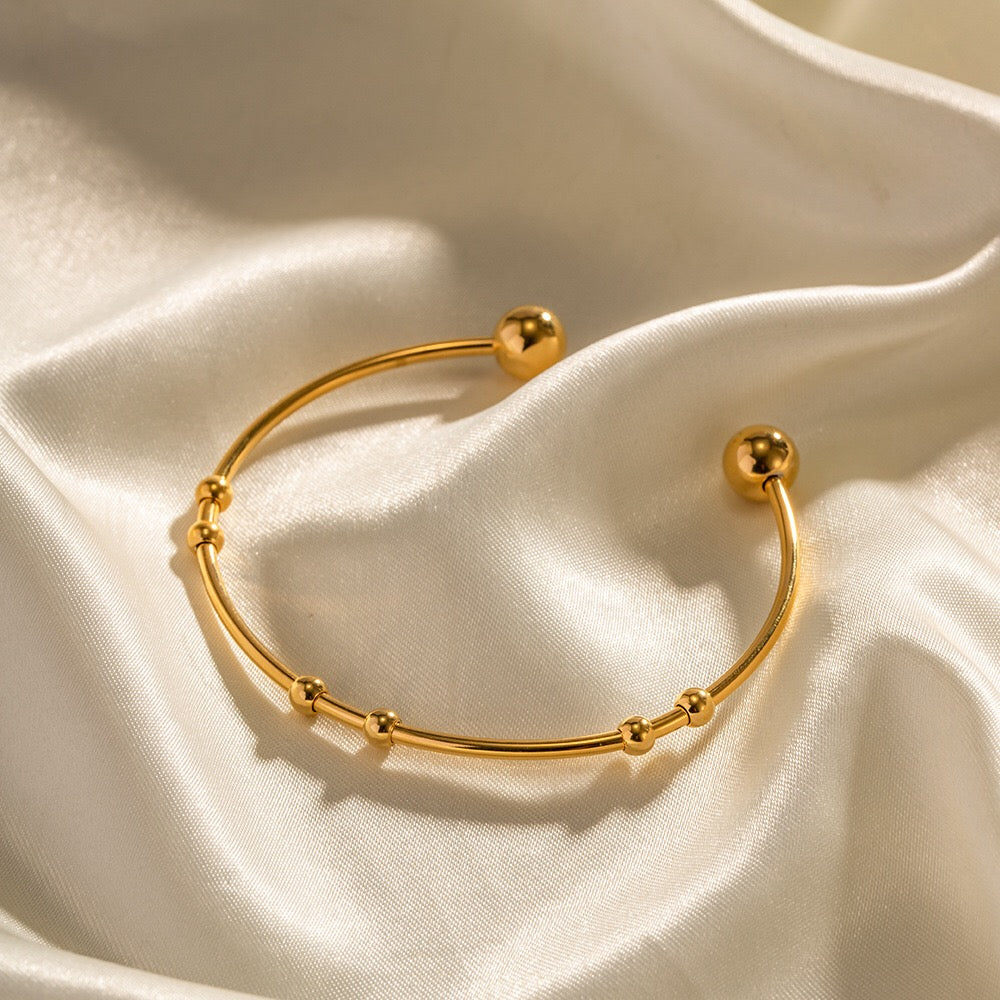 18K Gold Floating Beades Stacking Cuff Bangle Bracelet