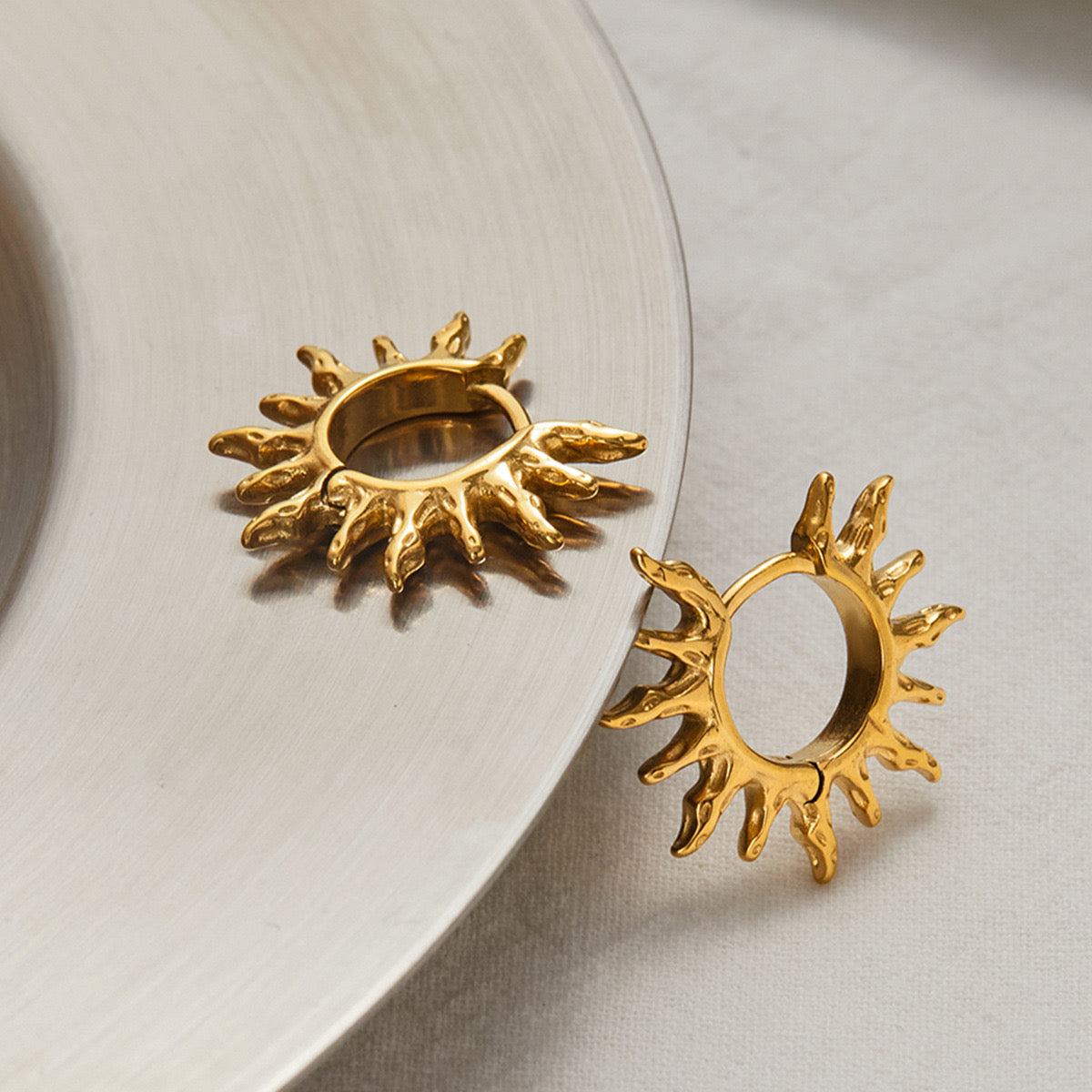 18K Gold Bright Sun Statement Huggie Earrings