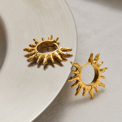 18K Gold Bright Sun Statement Huggie Earrings