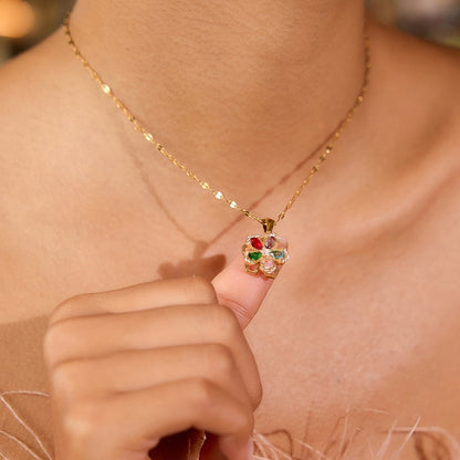 18K Gold Sweet Bloom Spinning Flower Pendant Necklace