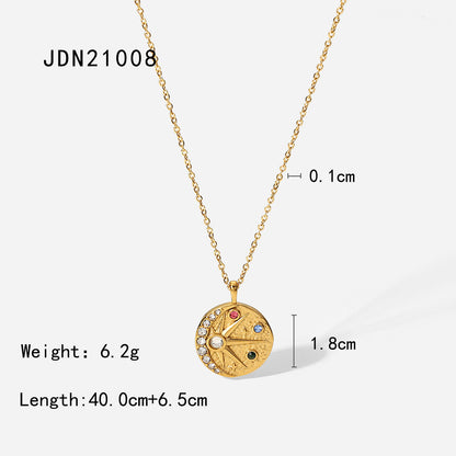 18K Gold Celestial Coin Pendant Necklace