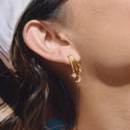 18K Gold Moon Kiss Dangle Huggie Earrings