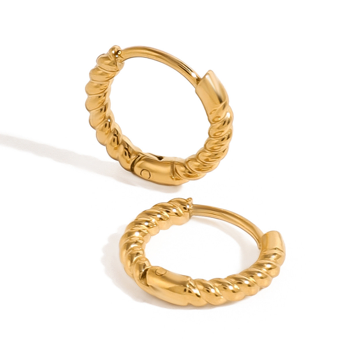 18K Gold Minimalist Twisted Small Hoop Huggie Earrings