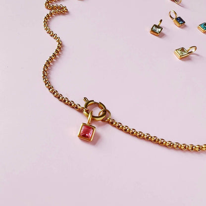 18K Gold Birthstone Custom Charm Necklace