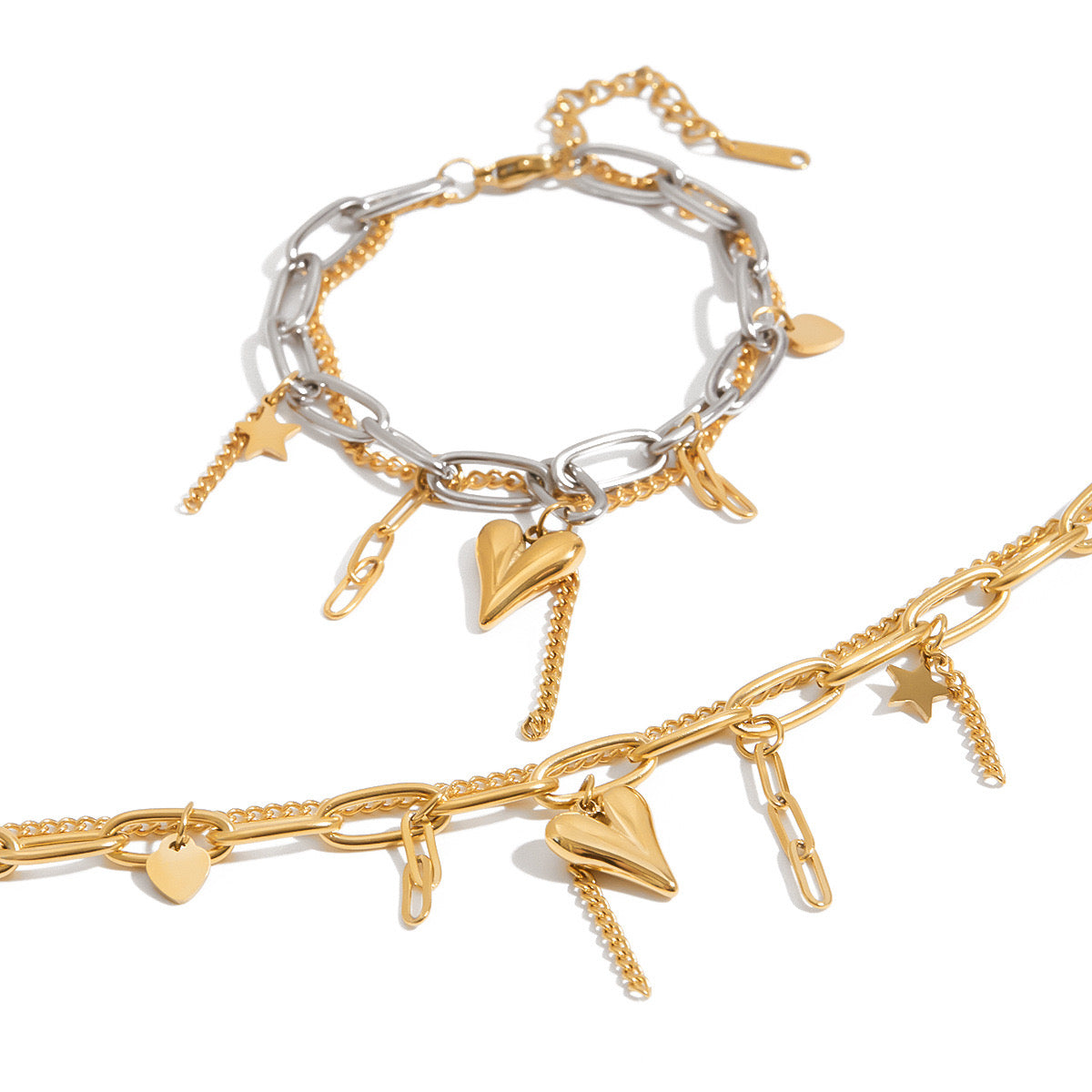 18K Gold Heart Charm Paperclip Chain Bracelet