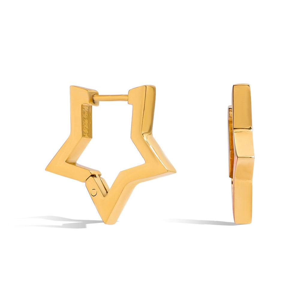 18K Gold Sweetheart Star Heart Small Hoop Huggie Earrings