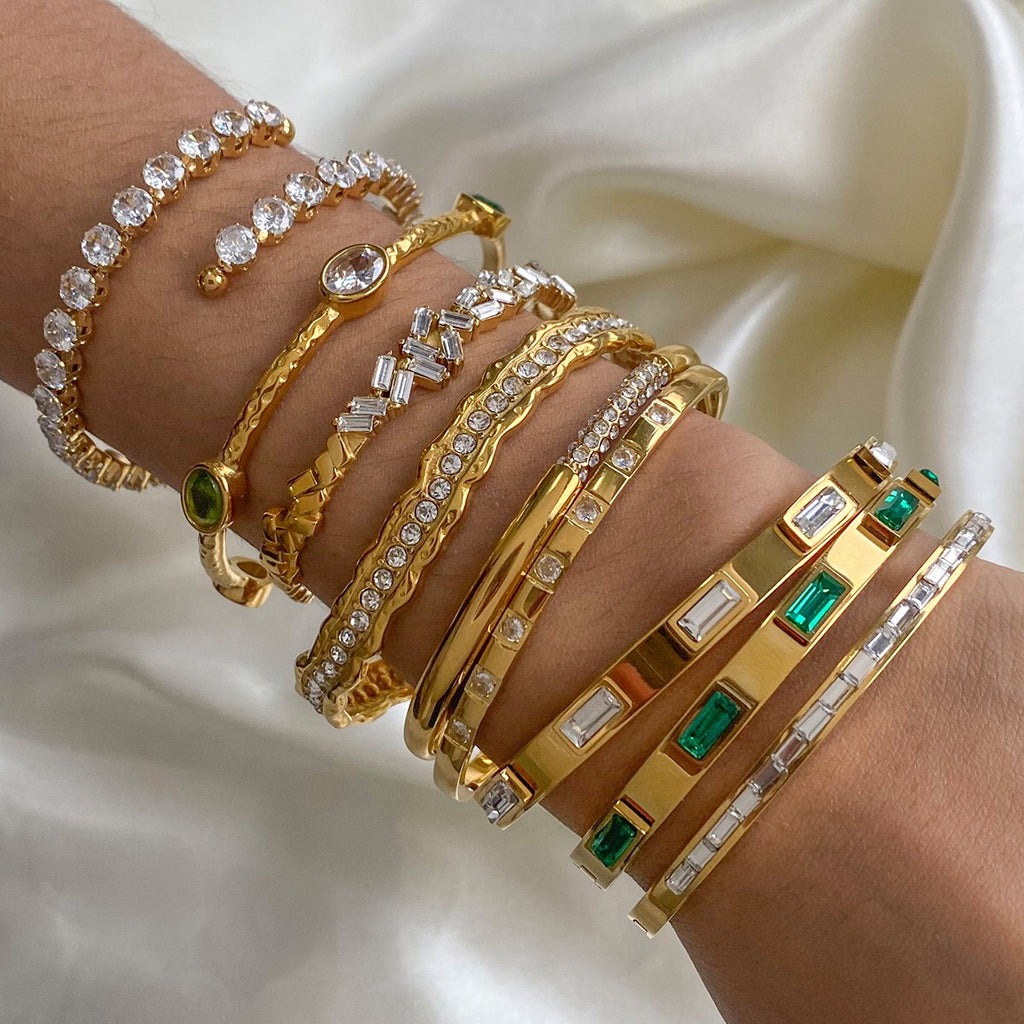 18K Gold Empire Glam CZ Bangle Bracelets Stack