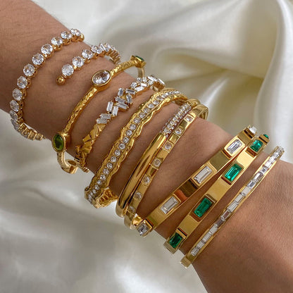 18K Gold Empire Glam CZ Bangle Bracelets Stack