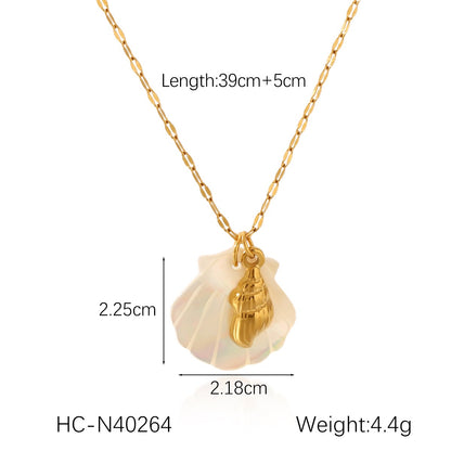 18K Gold Mother of Pearl Seashell Ocean Charm Pendant Necklace