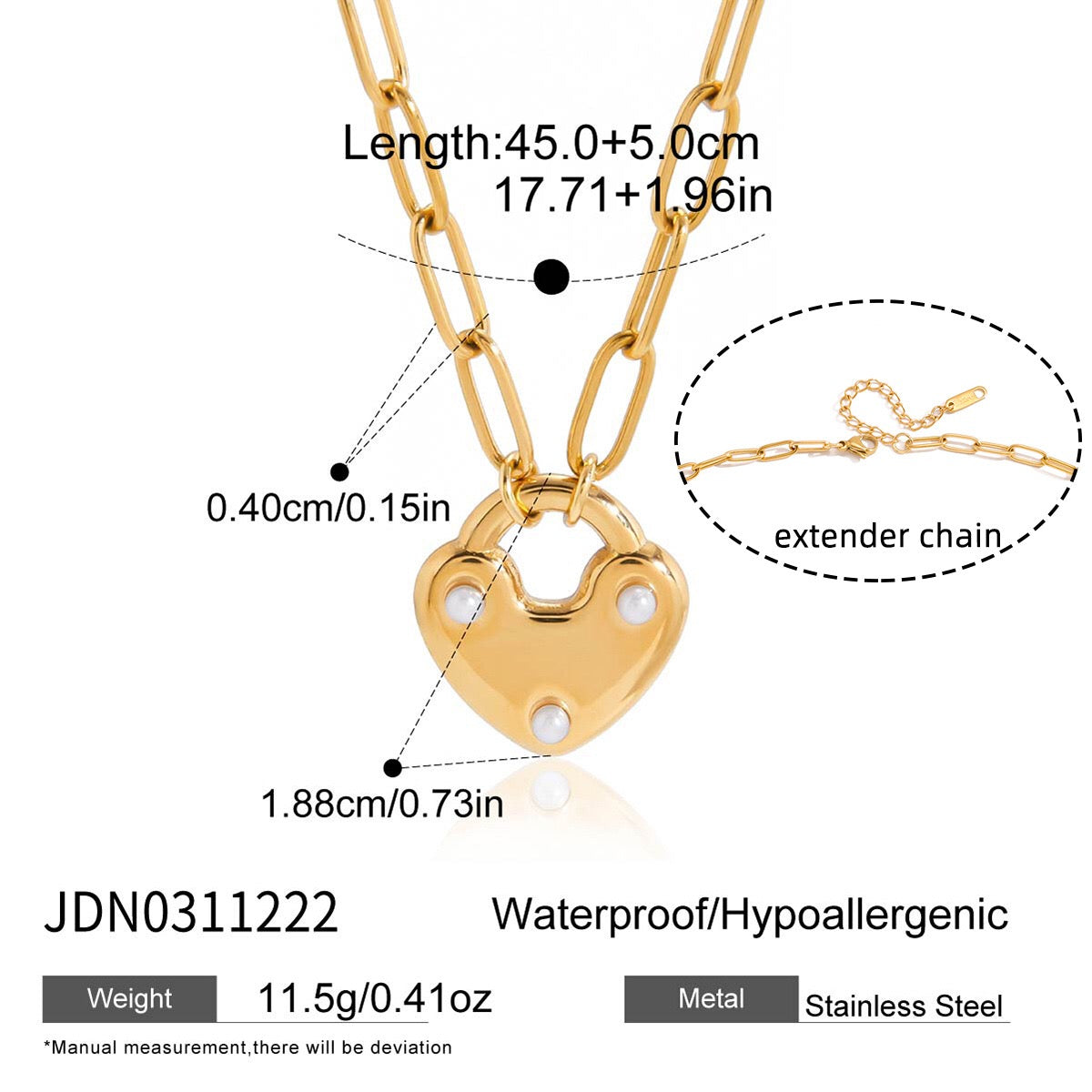 18K Gold Heart Keeper Pendant Paperclip Herringbone Snake Chain Layered Necklace Set