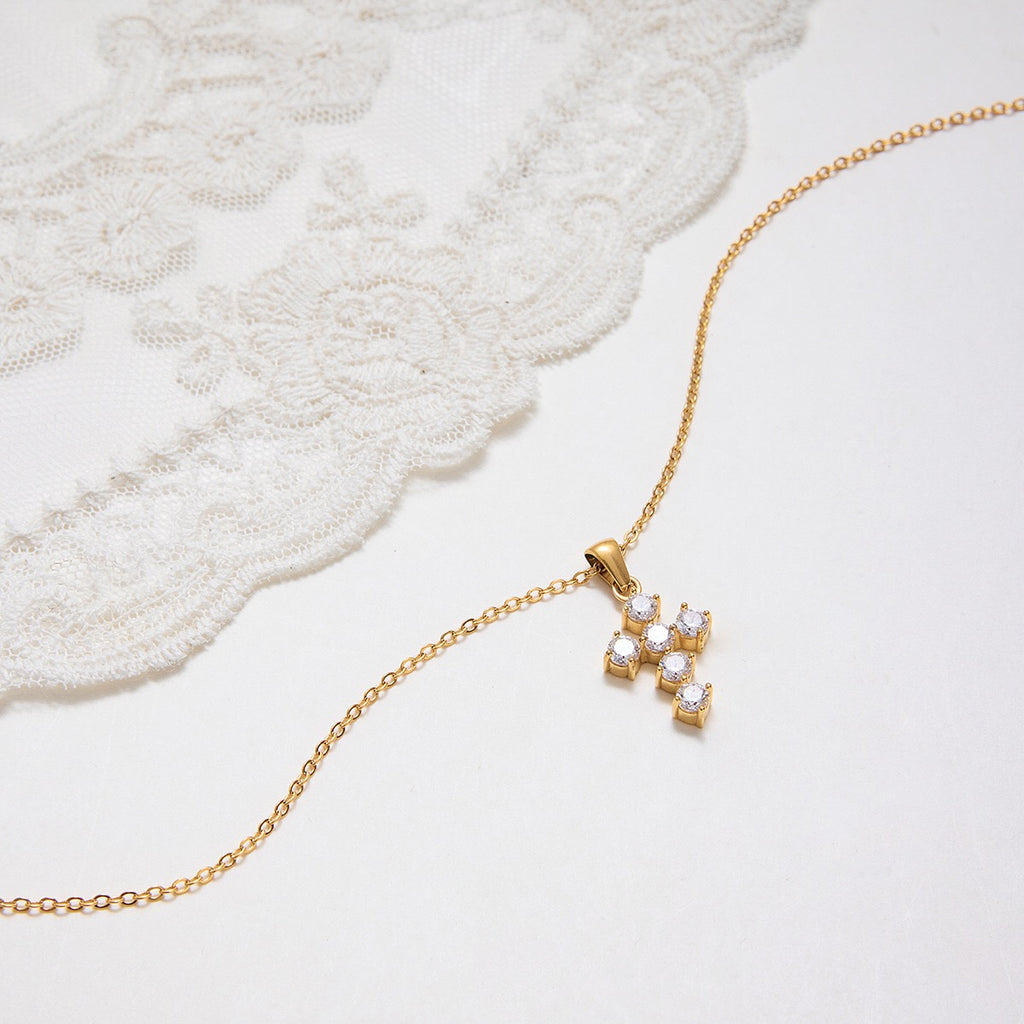 18K Gold Faith Minimalist Bling Cross Pendant Necklace