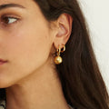 18K Gold Chic Ball Dangle Small Hoop Huggie Earrings
