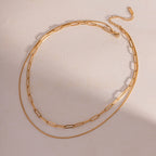 18K Gold Paperclip Chain Dainty Layered Necklace Set
