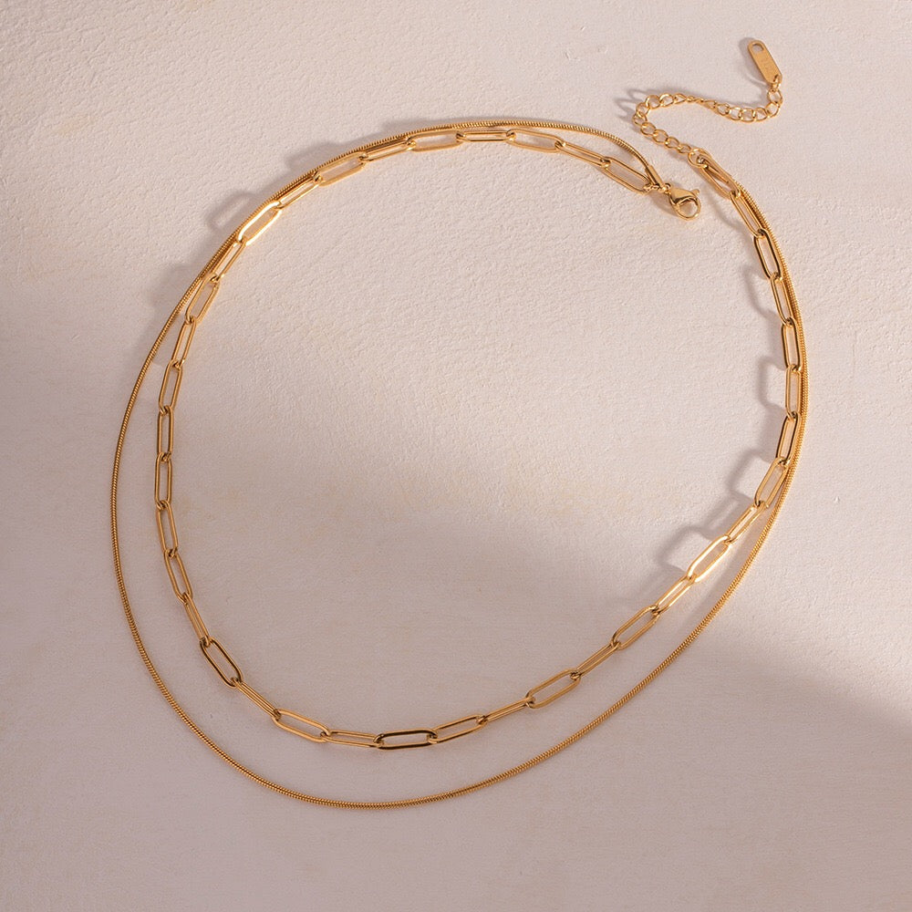 18K Gold Paperclip Chain Dainty Layered Necklace Set