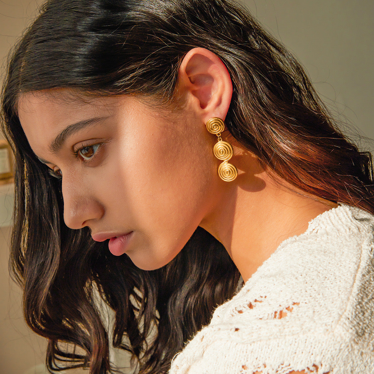 18K Gold Ocean Swirl Drop Dangle Earrings