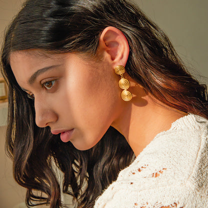 18K Gold Ocean Swirl Drop Dangle Earrings