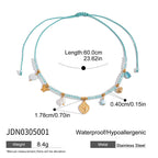 18K Gold Seaside Fantasy Blue Beads Heart Charm Circle Chain Layered Necklace Set