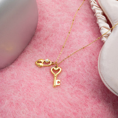 18K Gold Key to Your Heart Charm Pendant Necklace
