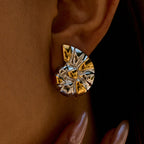 18K Gold Silver Two Tone Sea Shell Statement Stud Earrings