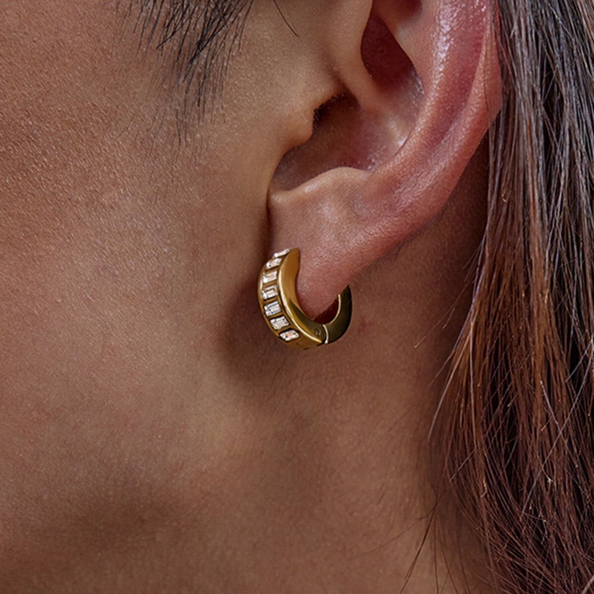 18K Gold Temptation Bling Small Hoop Huggie Earrings
