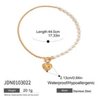 18K Gold Chunky Pearl Beaded Heart Pendant Circle Chain Layered Necklace Set