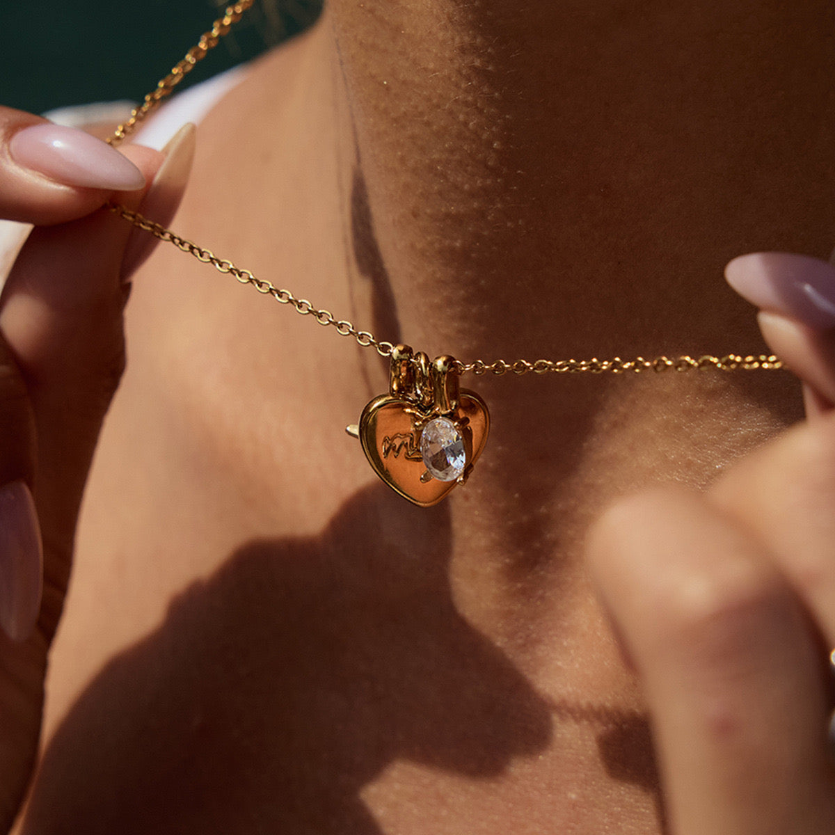18K Gold Mom Heart Charm Necklace