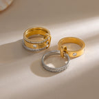 18K Gold and Silver Two Tone Noble Multiple Linked Eternity Spinelli Ring Stack