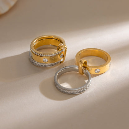 18K Gold and Silver Two Tone Noble Multiple Linked Eternity Spinelli Ring Stack