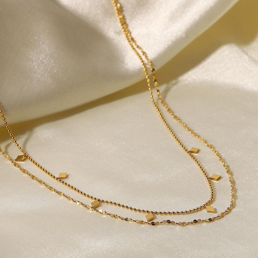 18K Gold Dainty Fringe Chain Layered Necklace