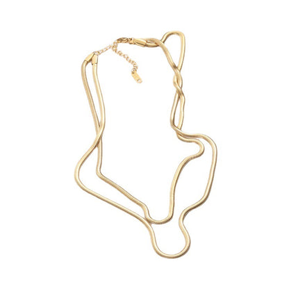 18K Gold Herringbone Snake Chain Extra Long Layered Necklace Set