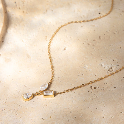 18K Gold Cherish Minimalist Bezel Dainty CZ Necklace