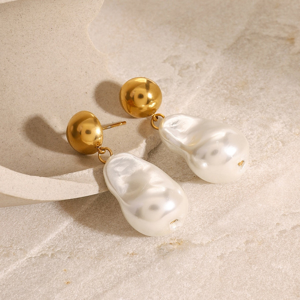 18K Gold Heiress Pearl Stud Dangle Earrings