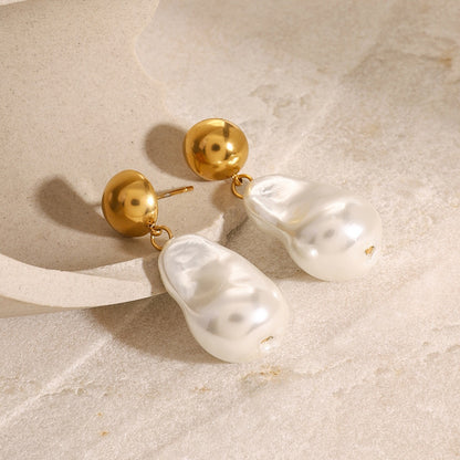 18K Gold Heiress Pearl Stud Dangle Earrings