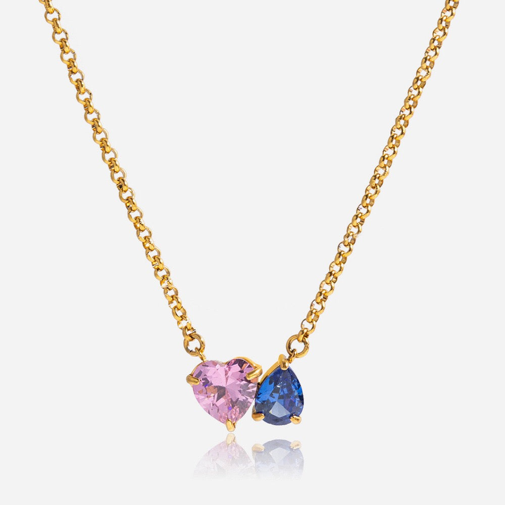 18K Gold Two Souls Dainty Heart Pendant Necklace